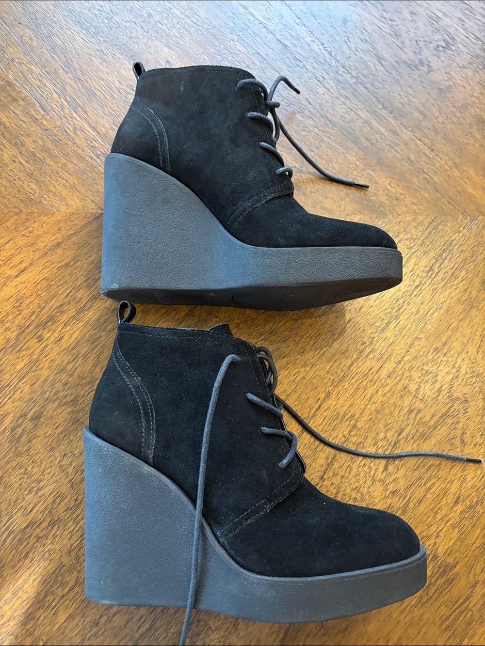 Jessica Simpson Black Suede Lace-Up Wedge Booties